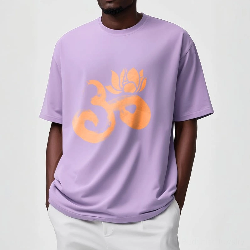 OM Lotus Flower Buddhist t-shirt color variants light grey light cyan white black options