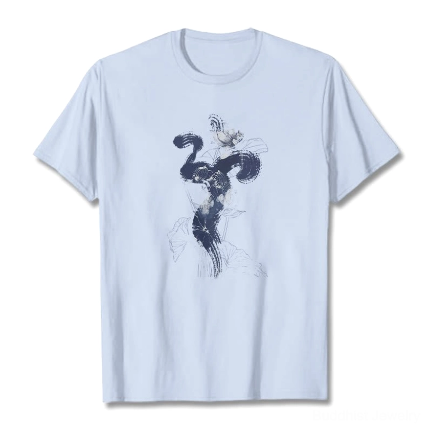 Om lotus flower Buddhist t-shirt light cyan crew neck unisex graphic print front view