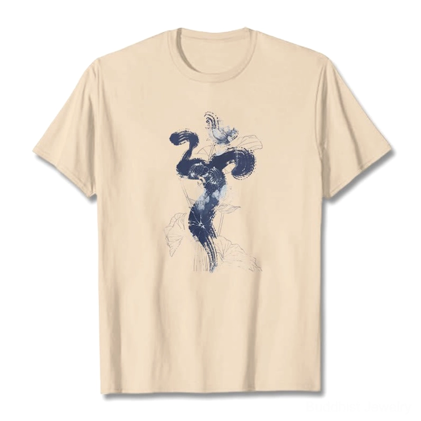 Om lotus flower Buddhist t-shirt light cyan cotton crew neck spiritual graphic print