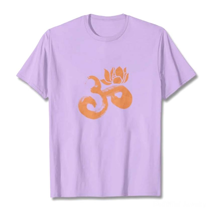 OM Lotus Flower Buddhist cotton t-shirt hanging display versatile unisex fit multiple colors