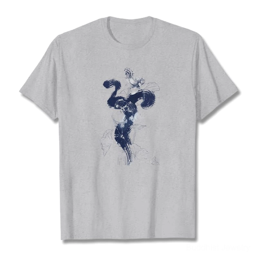 Om lotus flower Buddhist t-shirt light grey cotton unisex crew neck spiritual print