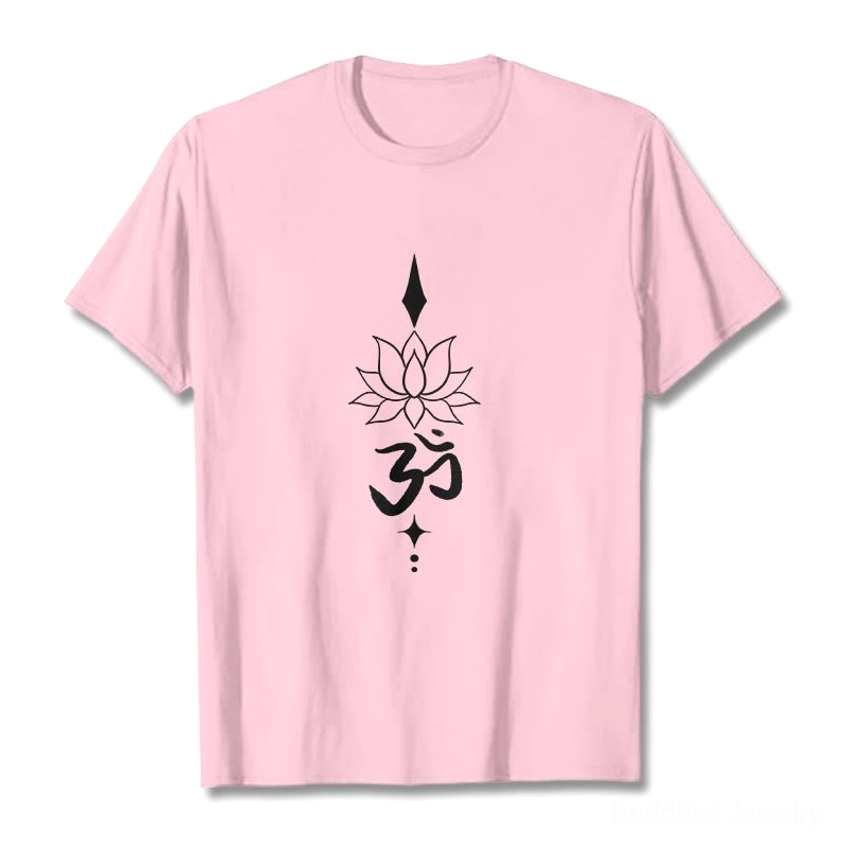 Om lotus meditation t-shirt lifestyle shot spiritual practice yoga setting