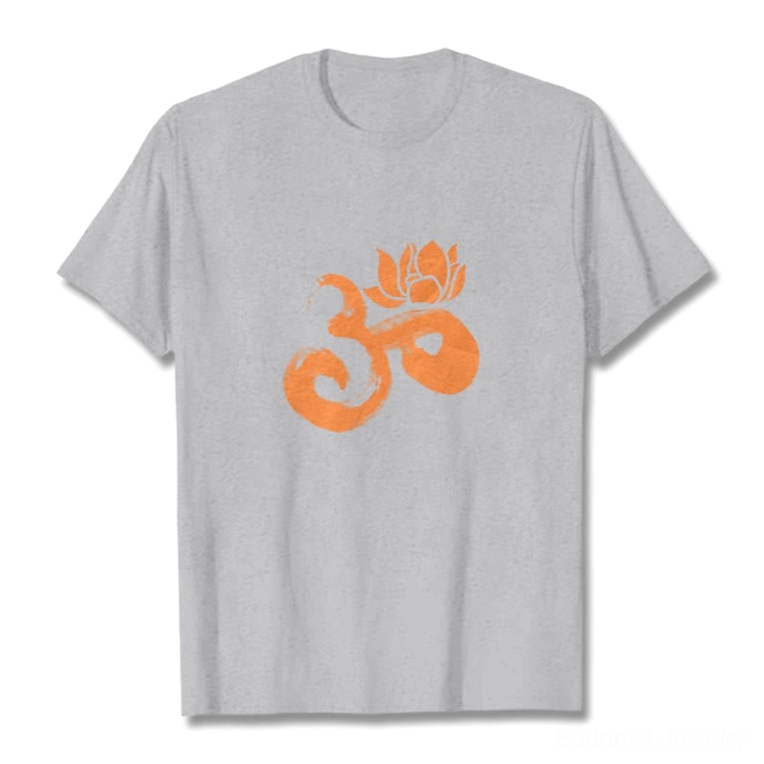 OM Lotus Flower Buddhist t-shirt light grey variant front view spiritual meditation wearable art