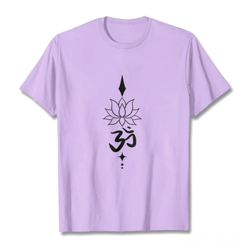 Plum color Om lotus spiritual t-shirt front view male model wearing