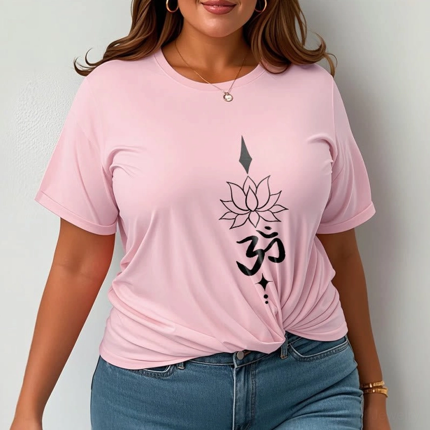 White Om lotus buddhist tee back view crew neck short sleeve fit detail