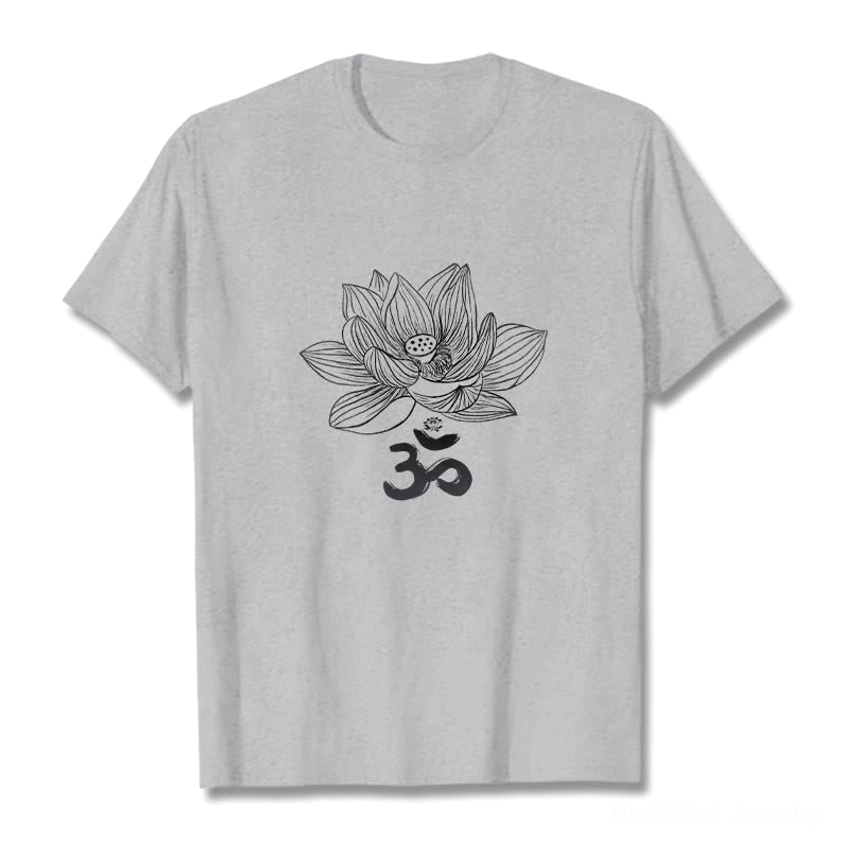 Om lotus spiritual symbol cotton tee white unisex crew neck casual wear