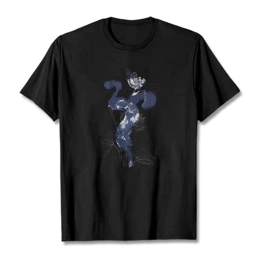Om lotus flower Buddhist t-shirt black cotton flat lay front view with sacred print