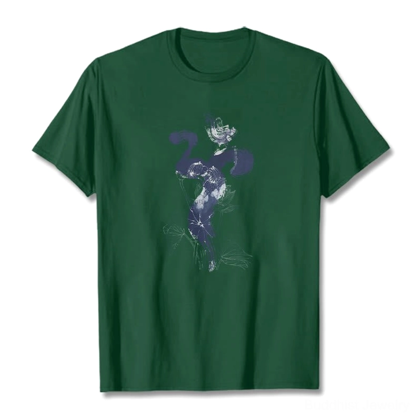 Om lotus flower Buddhist t-shirt forest green cotton flat lay front view spiritual design