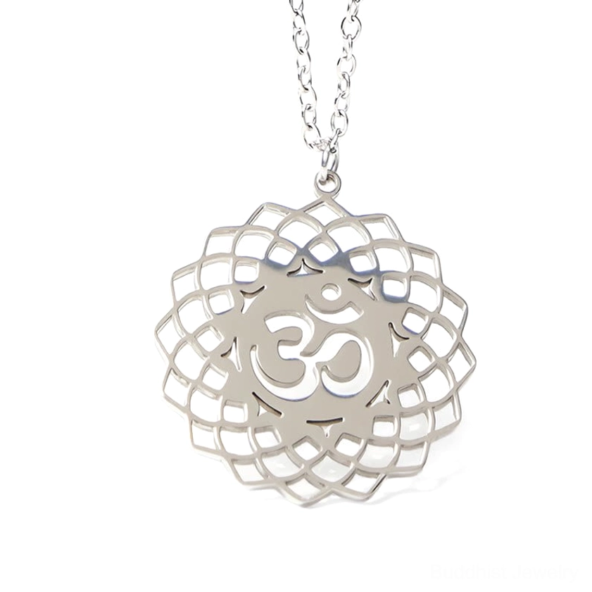 Om lotus hollow Buddhist pendant necklace delicate stainless steel craftsmanship