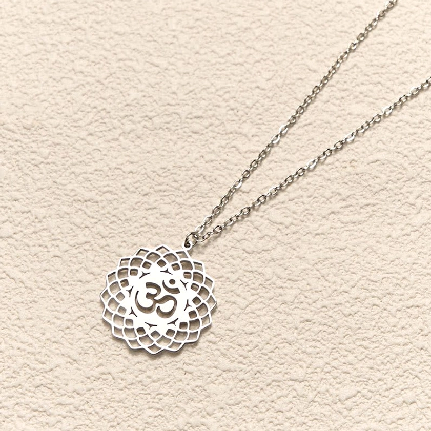 Rose gold Om lotus hollow pendant Buddhist necklace elegant design