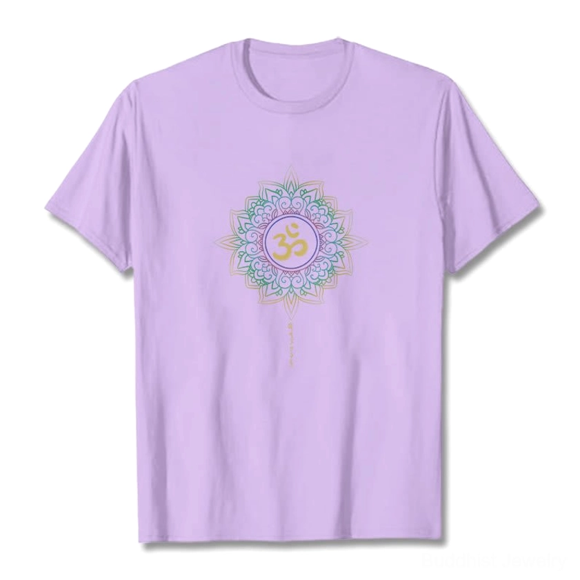 OM Lotus cotton t-shirt back view showing premium screen printing and unisex fit