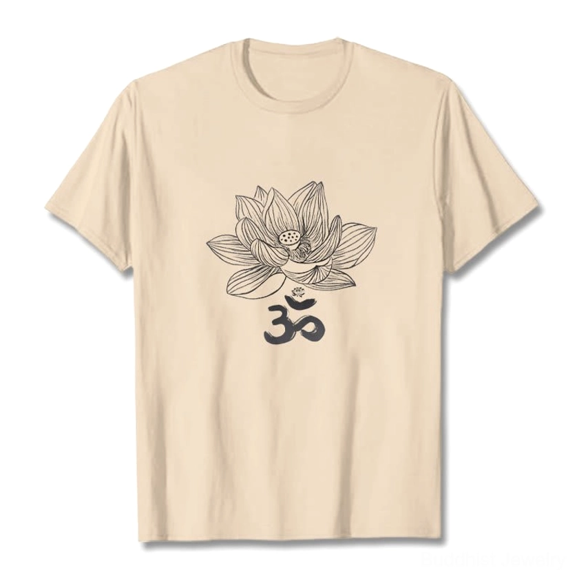 Buddhist Om lotus sketch cotton tee black crew neck unisex short sleeve comfortable