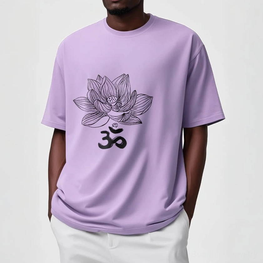 Om lotus cotton tee worn with casual outfit spiritual mindfulness fashion