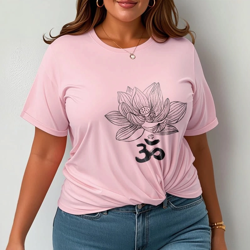Om lotus sketch cotton t-shirt multiple color options black green white available