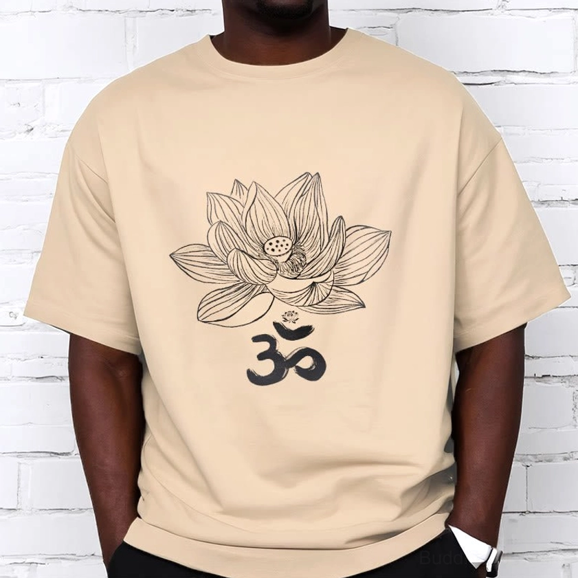 Om lotus graphic cotton t-shirt dark green color option relaxed crew neck