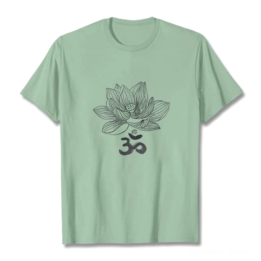 Om lotus sketch cotton tee pale green color option unisex short sleeve