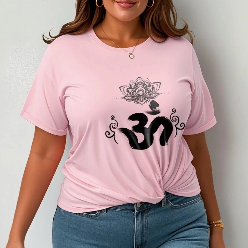Pale green Om lotus Buddhist t-shirt spiritual design flat lay cotton