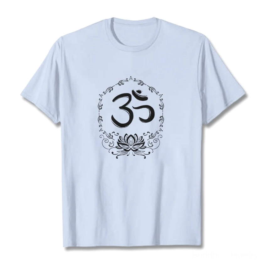 OM lotus spiritual cotton t-shirt pale green color crew neck short sleeve unisex