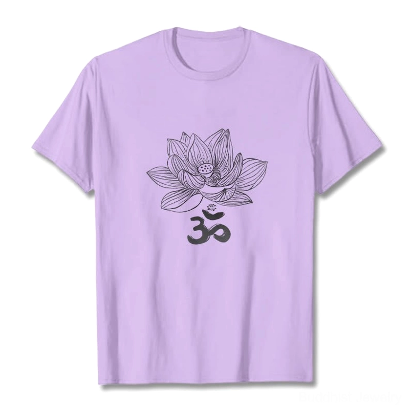 Buddhist Om lotus graphic cotton tee plum dark purple crew neck unisex