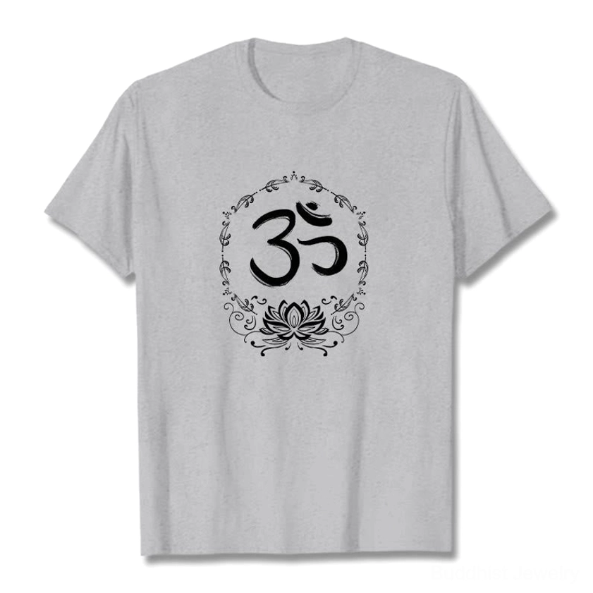 OM lotus spiritual t-shirt plum color flat lay front view with white ink design