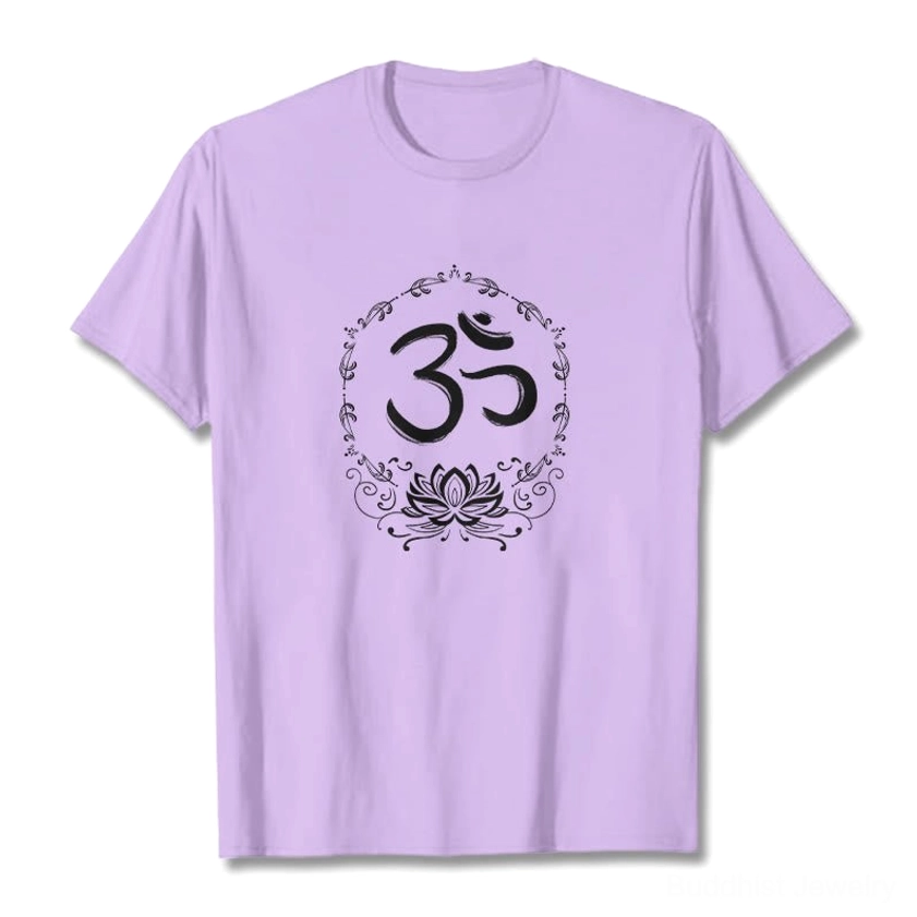 OM lotus spiritual t-shirt plum color male model front view half-body shot