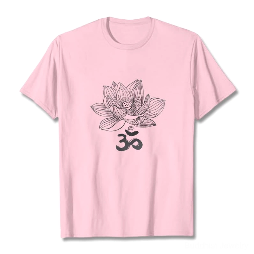 Om lotus mindfulness cotton tee print detail sacred symbol lotus flower design