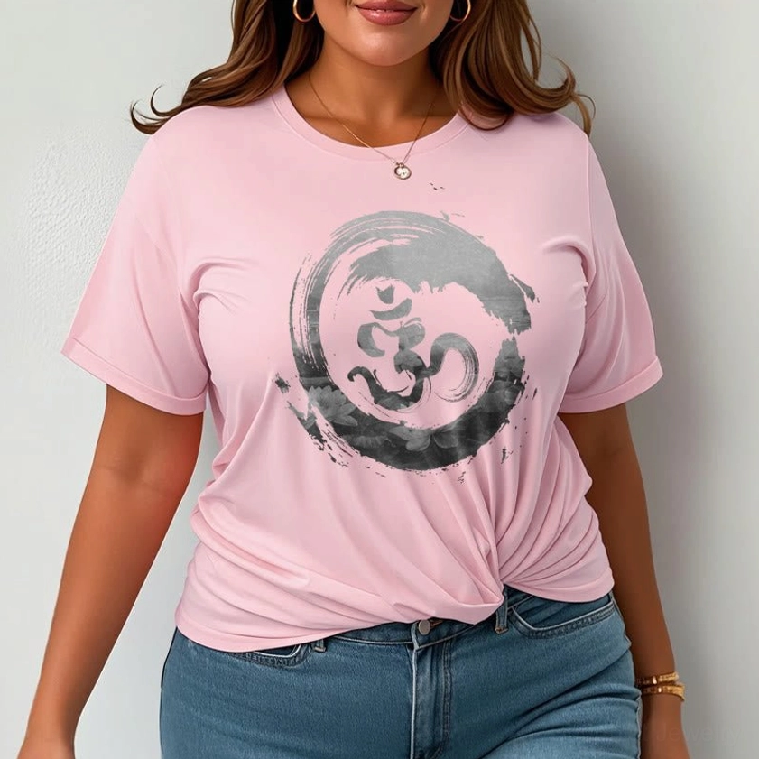 Spiritual Om lotus cotton tee white ink brushstroke design flat lay front
