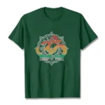 Dark green Om mandala gradient Buddhist cotton t-shirt flat lay front view with sacred symbol print