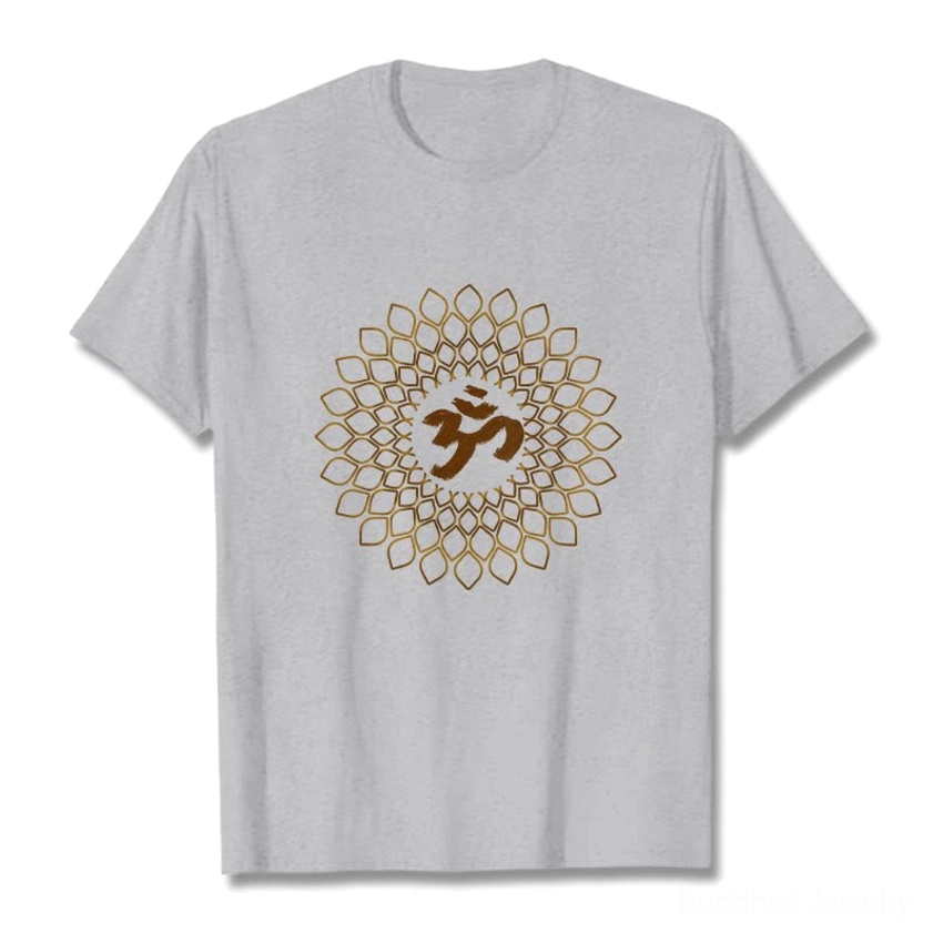 Light grey om mandala diamond t-shirt front flat lay premium cotton spiritual fashion tee
