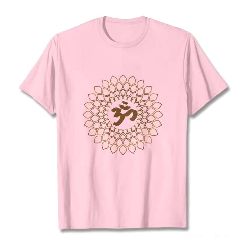 Light grey om mandala diamond cotton t-shirt front flat lay with gold mandala design