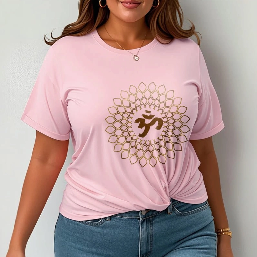 Man wearing light grey om mandala diamond t-shirt front view relaxed fit casual wear