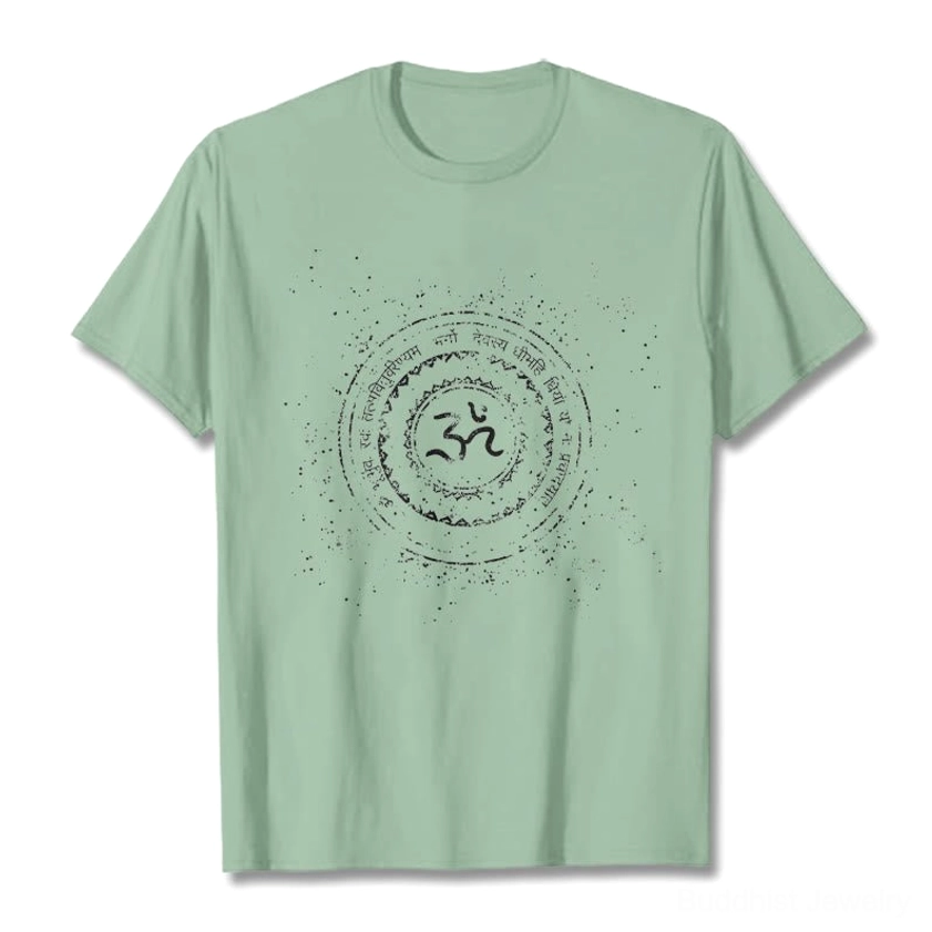 Beige Om mandala Buddhist tee unisex model casual studio photography