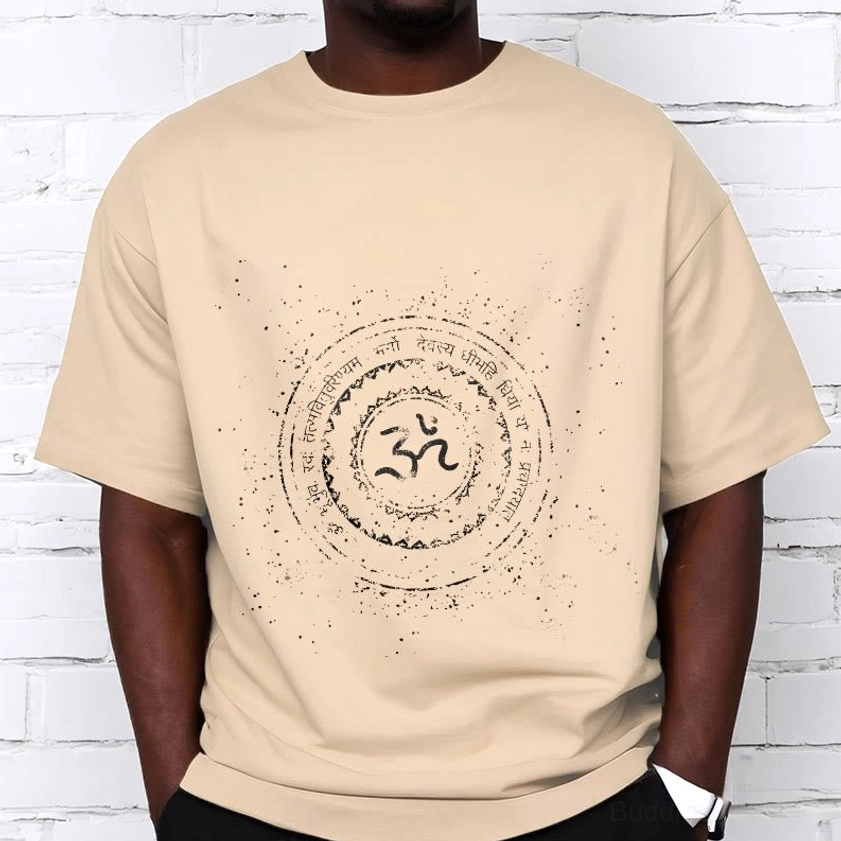 Light cyan Om mandala Buddhist graphic tee unisex cotton shirt front view