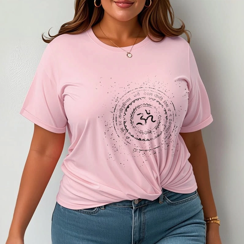 Light cyan Om mandala t-shirt men's model studio casual setting wear