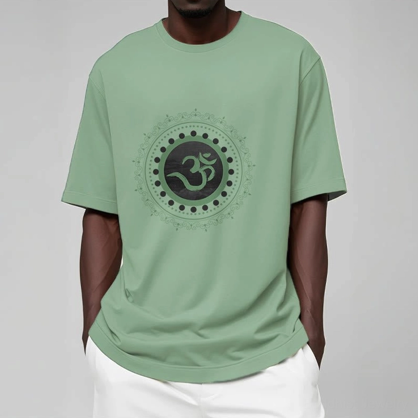 Om Mandala Buddhist t-shirt product showcase - authentic spiritual print cotton tee for peace