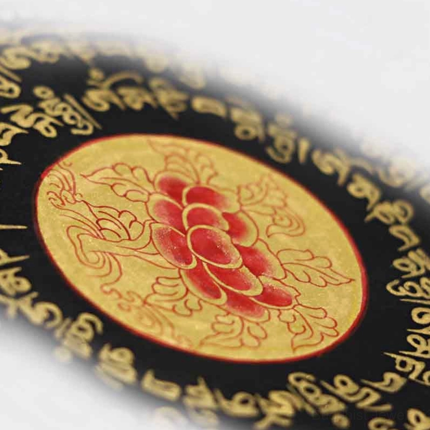 Om Mani Padme Hum mandala thangka with floral borders and layered Buddhist sacred geometry - artisan wall hanging