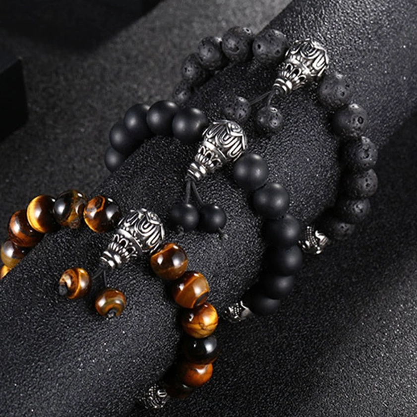 Om Mani Padme Hum bracelet with 12mm natural gemstone beads for meditation, mindfulness, and spiritual practice