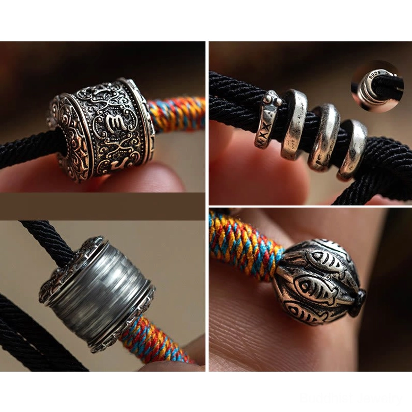 Authentic handcrafted Buddhist mantra bracelet Om Mani Padme Hum with natural material composition