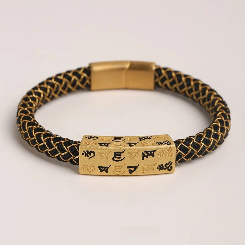 Black and gold Om Mani Padme Hum Buddhist protection bracelet grounding spiritual shield