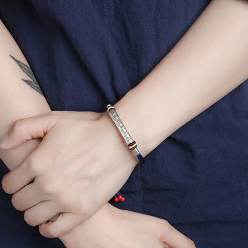 Om mani padme hum bracelet 999 sterling silver plated gold option with red string for enhanced spiritual elegance