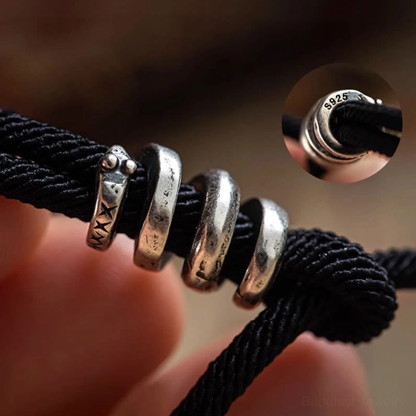 S925 sterling silver fasteners and engraved beads on Buddhist mantra bracelet