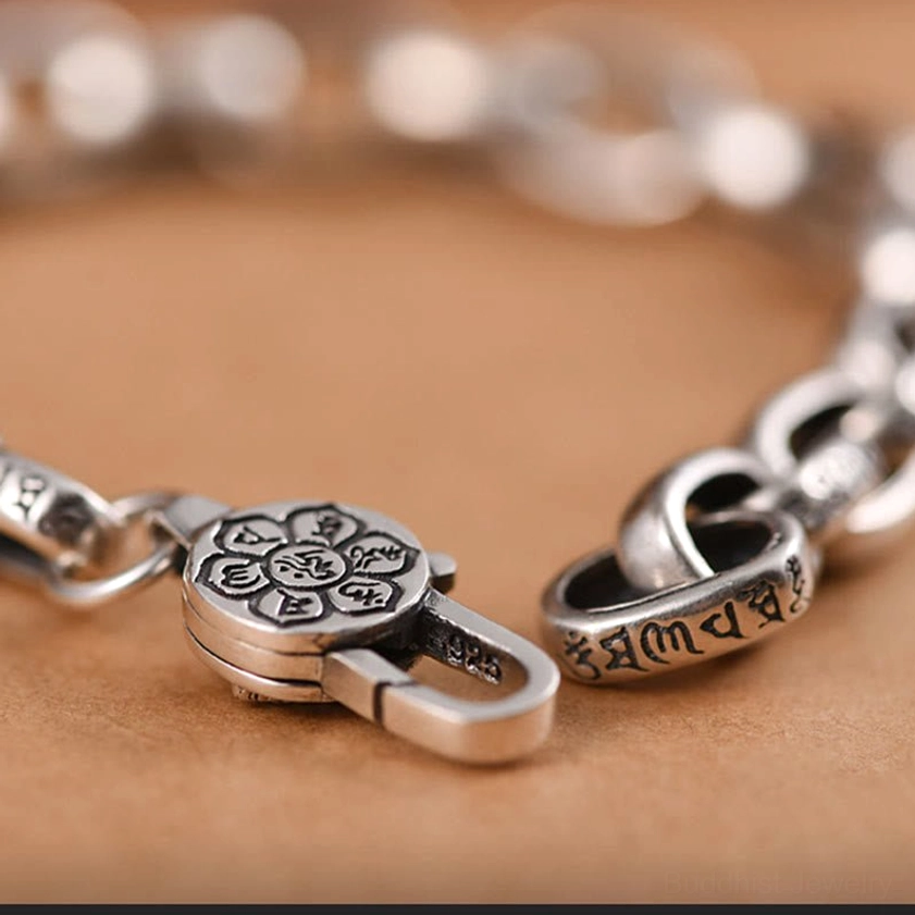 Om Mani Padme Hum sterling silver bracelet perfect spiritual gift for yoga meditation and mindfulness practitioners
