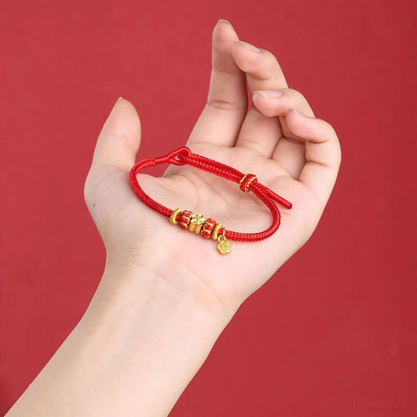 Om Mani Padme Hum mantra copper red string bracelet packaged as spiritual gift