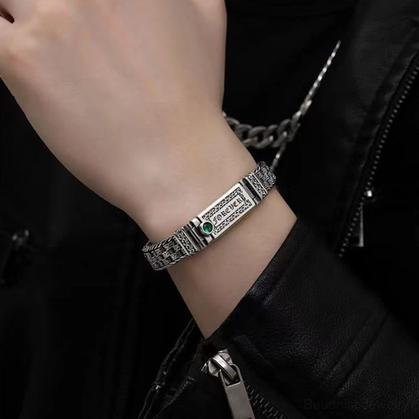 Om Mani Padme Hum copper bracelet worn on wrist, showing authentic spiritual jewelry in daily wear