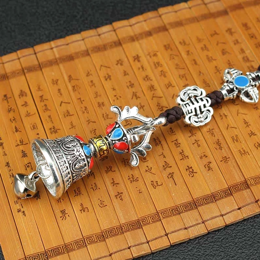Buddhist Om Mani Padme Hum car hanging featuring authentic traditional symbols and eco-friendly alloy construction