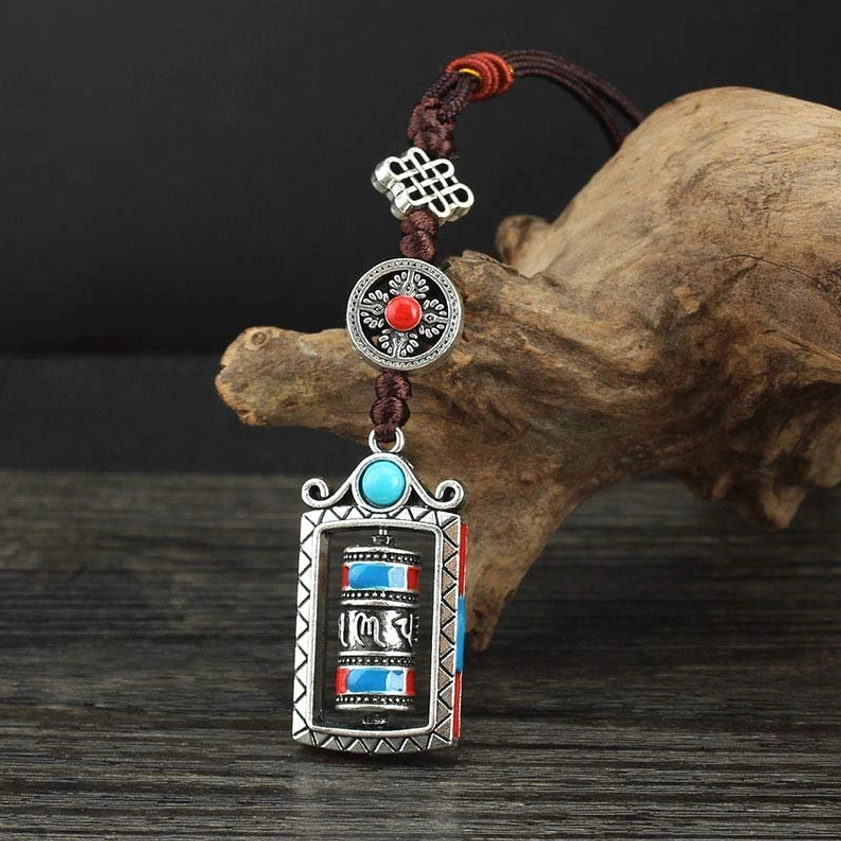 Om Mani Padme Hum prayer wheel Buddhist spiritual keychain with handcrafted details and protective energy