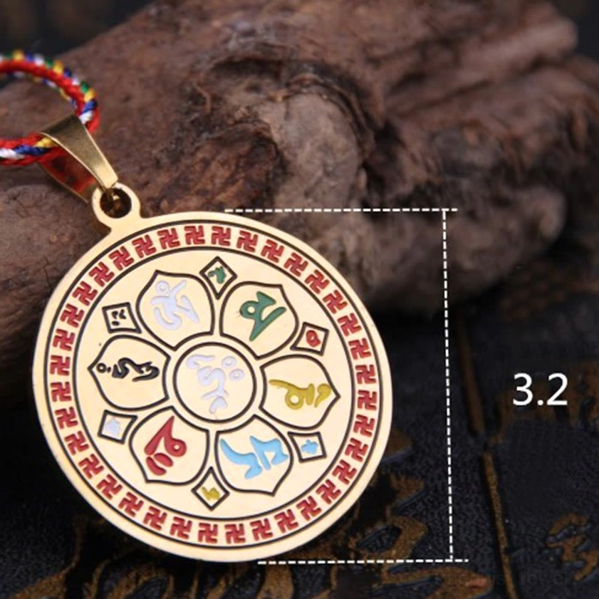 Om Mani Padme Hum Buddhist necklace pendant with colorful multicolor rope in golden titanium steel