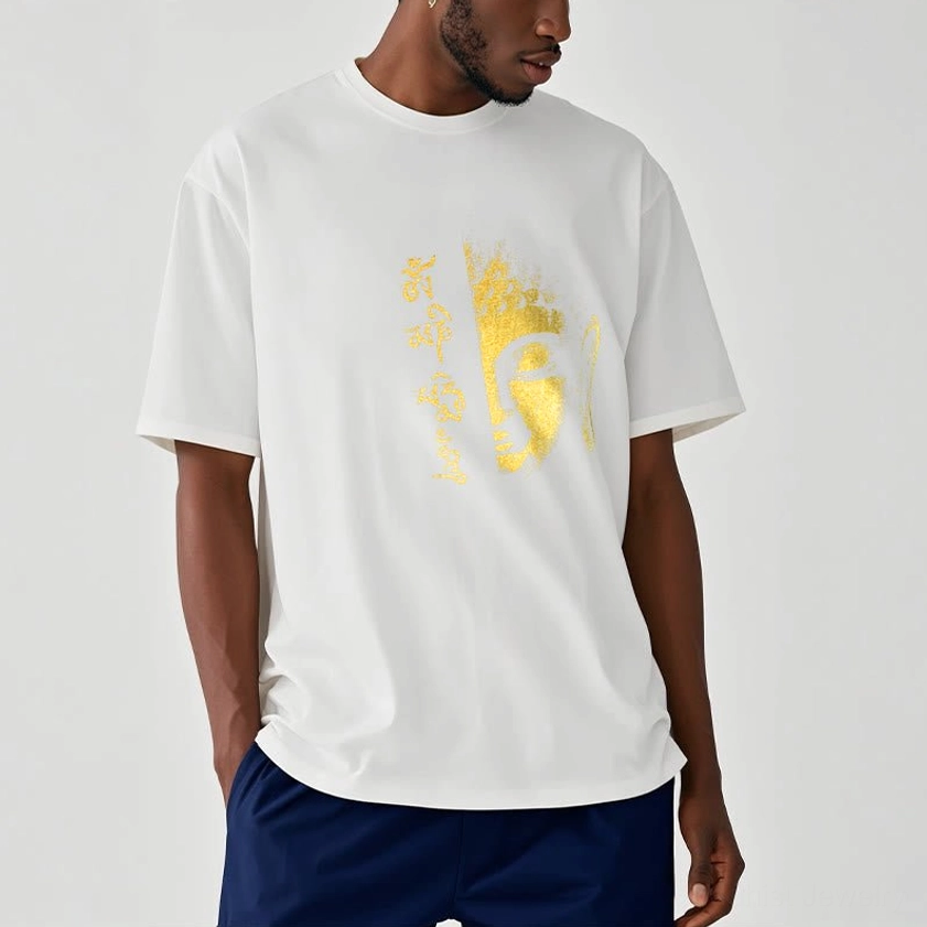 Om Mani Padme Hum Buddhist t-shirt back view showing crew neck and full design print