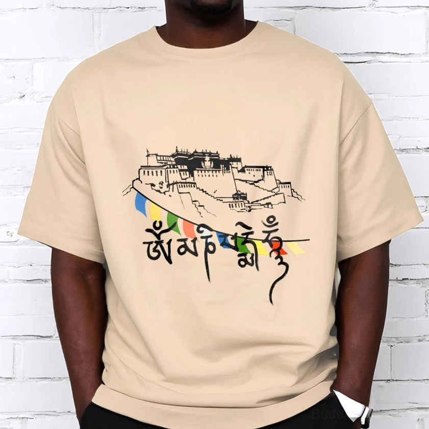 Buddhist cotton t-shirt color variations showing multiple options including black, grey, green, blue and pink color choices