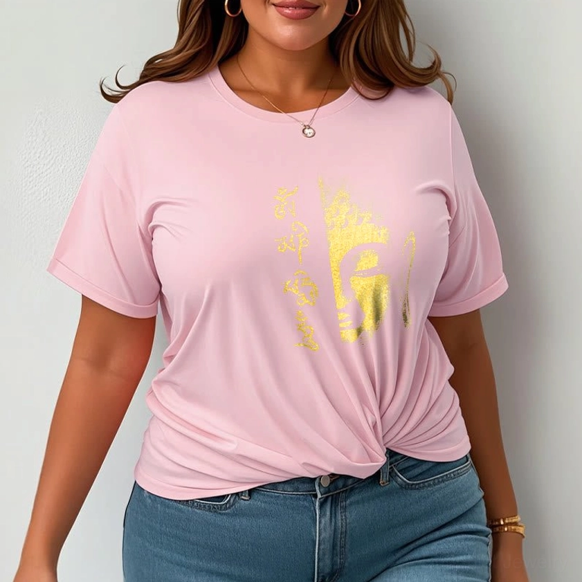 Om Mani Padme Hum Buddhist spiritual t-shirt featuring lotus flower and gold Buddha sacred symbolism